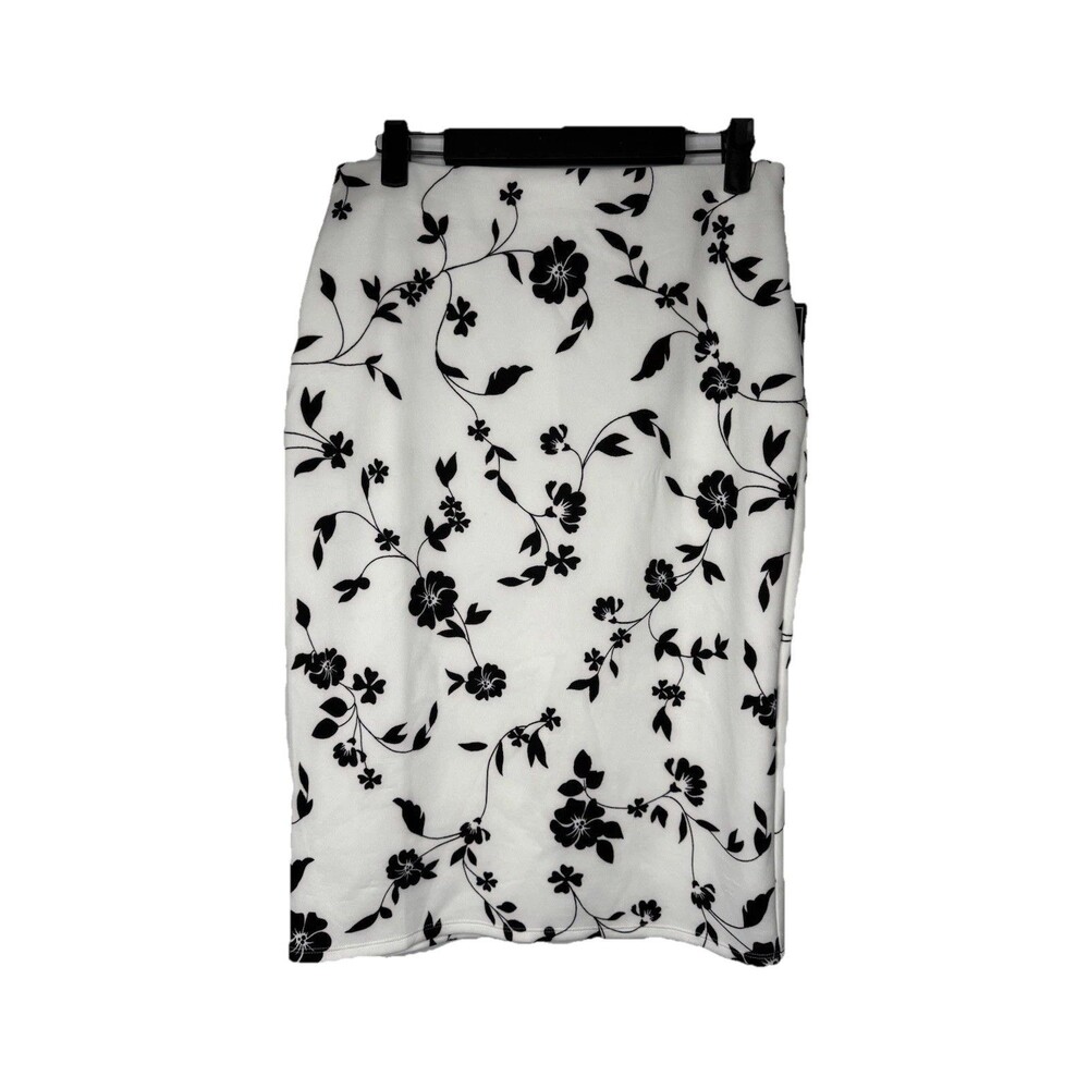 NYCC Classic Black White Stretch Pencil Skirt NWT Small Floral career business
